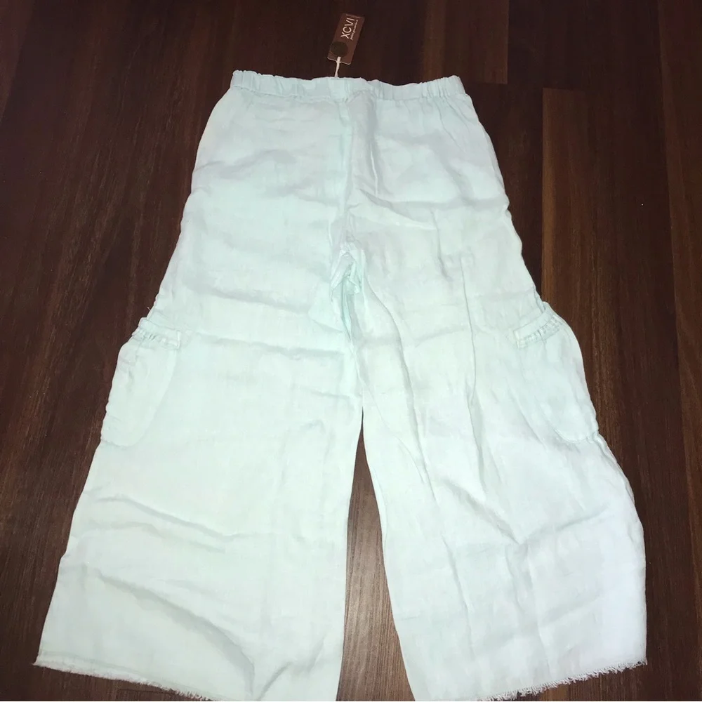 XCVI Raw Hem Linen Cargo Pocket Cropped Pants NWT - Picture 5 of 10